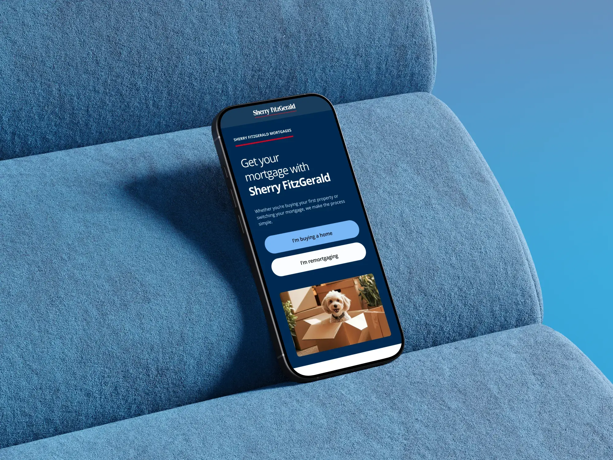 Sherry FitzGerald phone on blue couch